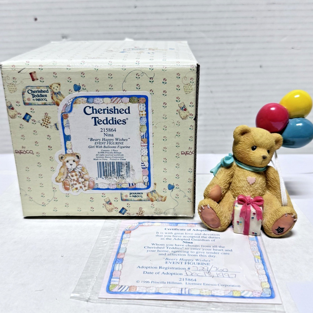 CHERISHED TEDDIES ~215864~ Nina With Balloon "Beary Happy Wishes” (1996) Vintage